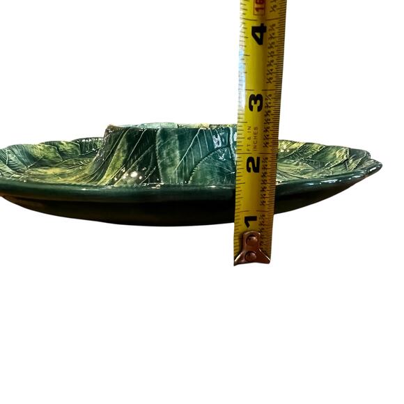 Green Leaves Chips and Dip Platter Ceramic Made in Italy - Picture 5 of 6